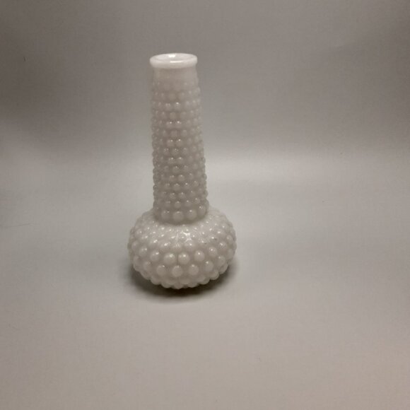 Hobnail Milk Glass Crane Neck Bubble Base Bud Vase - Picture 3 of 13